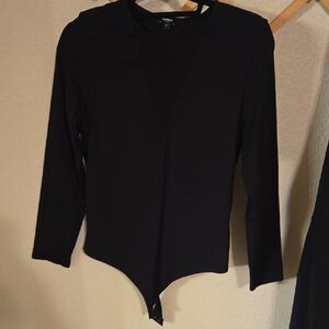 Express Black V-Neck Long Sleeve Bodysuit